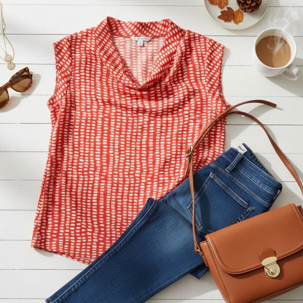 CAbi Coral Madeline Spotted Blouse